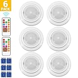 BWL Wireless LED Closet Lights, RGB Color Changing Puck Light with Remote Control, Touch Sensor LED Night Light, Battery Operated Under Cabinet Light - 6 Pack (18 PCS Battery Included)