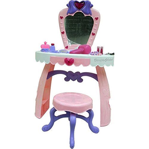 Dimple Dream Dresser Toy Vanity Set with Flashing Lights, Music & Assorted Accessories, Pink/White by DimpleChild