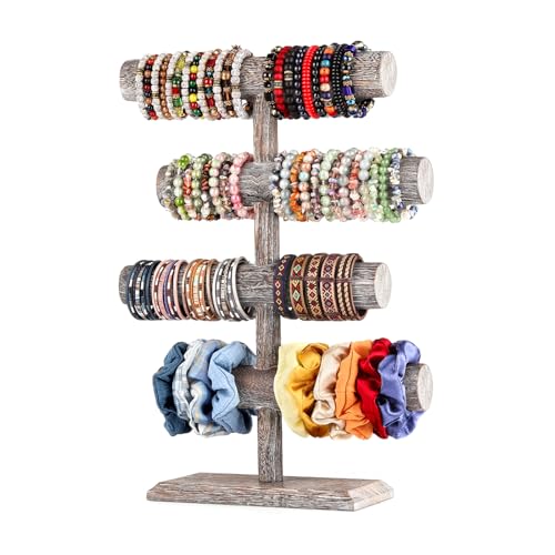 LadyRosian 4 Tier Wooden Display Jewelry Accessory Stand Jewelry Bracelet Holder Bangle Watch Necklace Storage Jewelry Holder Stand Display Organizer, (Antique White-4 layers)