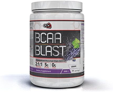 Pure Nutrition USA Bcaa Blast Powder Branched Chain Amino Acid Instantized Sports Supplement 5000mg 500/250 Grams 38/77 Servings Men Women Great Flavors (500g, Grape)