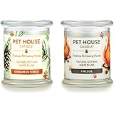 One Fur All 100% Natural Soy Wax Candle, 20 Fragrances - Pet Odor Eliminator, Up to 60 Hours Burn Time, Non-Toxic, Eco-Friendly (Pack of 2, Evergreen Forest/Fireside)