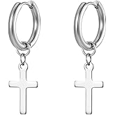 Stainless Steel Cross Earrings for Women Men Minimalist Cross Huggie Hoop Earrings Lightweight Cross Dangle Drop Earrings Hypoallergenic Cross Earrings Jewelry