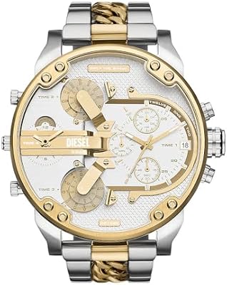 Mr. Daddy Reloj para Hombre, Movimiento multifunción de Cuarzo con Correa de Acero Inoxidable, 57 mm, Tono Plateado y Blanco Roto
