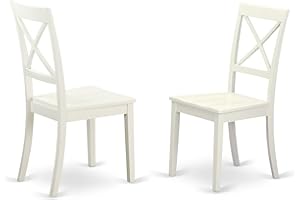 East West Furniture Boston Dining Room Cross Back Solid Wood Seat Chairs, Set of 2, Linen White