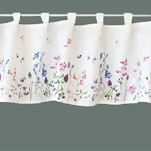 Raebel Bistro Kitchen Curtain Colourful Flowers on White Background 30 x 120 cm