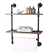 ALTAM Industrial Pipe Shelf with Towel Hanging Bar | Rustic 2 Shelving System for Pictures, Toiletries, Books, Home Decor | Heavy-Duty Metal, Vintage Fir Wood