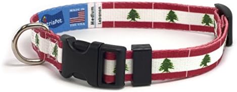 PatriaPet Dog Collar with The Lebanon Flag | Great for National Holidays, Special Events, Festivals, Independence Days and Every Day Strong Safe | XSmall Small Medium Large XLarge