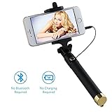 Balichun Universal Telescopic Wired Selfie Stick with Rotatable and Extendable Clamp - Gold