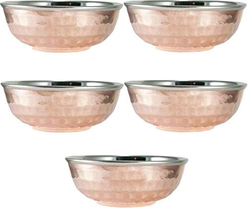 Craft view Bowl Set Surwarwe Katori Set with Ayurvedic Benifites Beautifully Designed by Steel Copper(Brown,Silver) Pack of 5 (1)