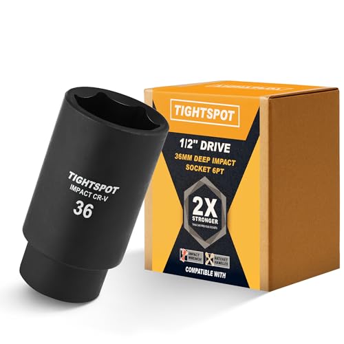 Tightspot 1 2 Inch Drive 36 Mm Deep Impact Socket with Anti Rounding 6 Point Design, Heat Treated CRV Steel