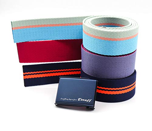 Teeoff 3 Pack Golf Web Belt Reversible Metal Buckle (Blue#2 Buckle)