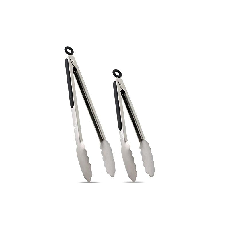 Hotec Stainless Steel Kitchen Tongs Set of 2 9" and 12", Locking