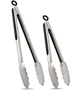 Hotec Stainless Steel Kitchen Tongs Set of 2 - 9" and 12", Locking Metal Food Tongs Non-Slip Grip