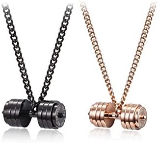 2pcs Couple Necklace Stainless Steel Gold Plated Dumbbell Pendant Keep Me In Your Heart (Red)