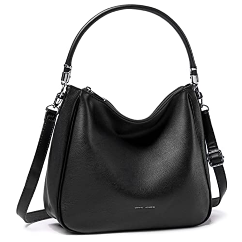 David Jones - Women's Hobo Shoulder Bag - Faux Leather Shoulder Bag - Medium Long Handle Handbag - Classic Fashion and Practical Elegant - Black