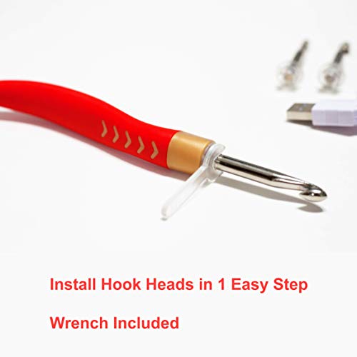 [All New Model] Yarn Mania Lighted Crochet Hooks | Light Up Crochet Hooks with Interchangeable Aluminum Heads (6 Sizes 2.5-6.5 mm) | Ergonomic Curve Shape and Soft Handle (Black) - Thumbnail 4