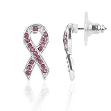 Lux Accessories Pave Pink Bow Breast Cancer Awareness Believe Stud Earrings