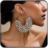 Leopard Print Earrings for Women Vintage Leopards Print Hoop Earrings 90s Large Bamboo Hoop Earrings Hypoallergenic Statement Hoop Earring Trendy Birthday Party Wedding Jewelry