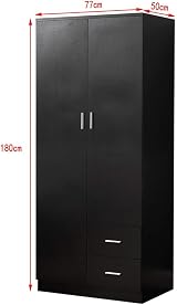 Panana Wooden Wardrobe 2 Door 2 Drawer with Shelf Hanging Rail Modern 180cm view 2