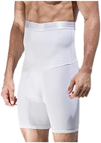 Leright Men's High Waist Slimming Tummy Control Abs Shaper with Boxer Brief, White, L(US Size M)