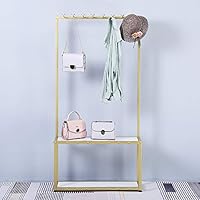 FURVOKIA Industrial Metal Pine Wood Entryway Furniture Hall Trees with Coat Rack Shoe Bag Hat Storage Bench,Floor-Standing 2 Tier Display Stand (Gold Square Tube, 31.5" L)