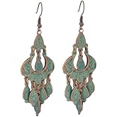 Unique Bohemian Bronze Tribal Dangle Earrings for Women Hollow Chandelier Geometry Statement Earrings Retro Jewelry