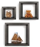 Greenco Set of 3 Floating Cube Shelves, Espresso Finish (Kitchen)