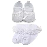 Delebao Baby Girl Infant Satin Mary Jane Baptism Shoes Dance Ballerina Slippers (0-6 Months, Shoes & Socks)
