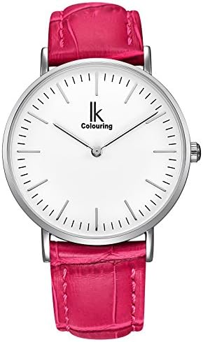 IK Colouring Fashion Silver White Ladies Minimalist Wristwatch Japan Quartz 7.3mm thin Pink Strap