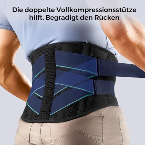 FREETOO Back Support Belt with 7 Metal Supports, Comfortable Back Brace for Men and Women with Removable 3D Lumbar Pad for Lower Back, LWS, Breathable Back Strap for Work and Sports