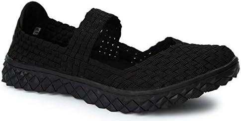 Froon Women's Woven Flat Mary Jane Shoes Slip On US Size 11.5 Black