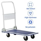 Flatbed Platform Cart Push Hand Truck Folding Dolly Moving Warehouse with Heavy Duty Rolling Casters 330lbs Weight Capacity,Blue