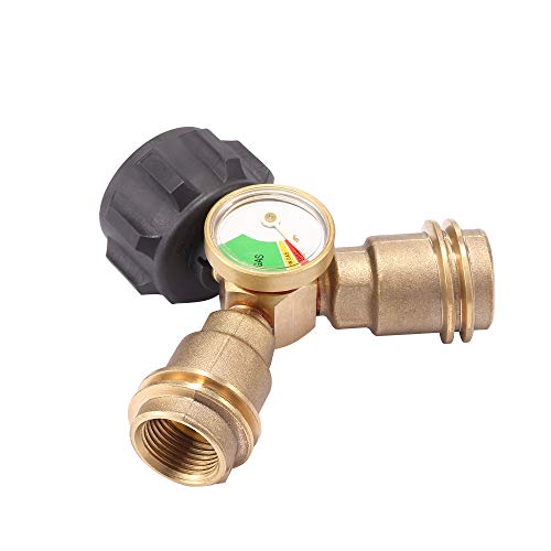 Champs Propane Y-Splitter Tee Adapter Connector with Propane Tank Gauge Level Indicator Leak Detector Gas Pressure Meter, QCC Female 1 and QCC Male 2