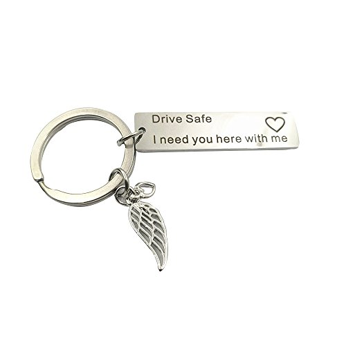 Meiligo Trucker Husband gift Drive Safe Keychain I Need You Here With Me for husband dad gift (Wing Keychain)