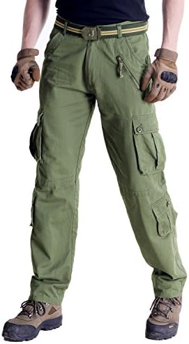 MayJu Mens Wild Cargo Pants Cotton Cargo Pants (Army Green W32/L32)
