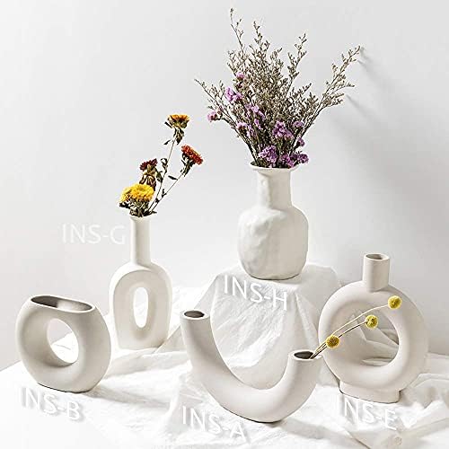 White Ceramic Vases for Office and Home Decor - Modern Geometric Design