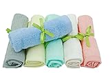 EcoSol Designs Organic Bamboo Washcloths/Reusable Wipes, 6-Pack, 10 x10-Inch, Ivory Grey / Sage Blue Green Yellow Orange