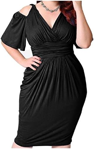 BabyYoung Womens Accept Waist Off Shoulder Bodycon Low-Out Plus Size Dress Black 4XL