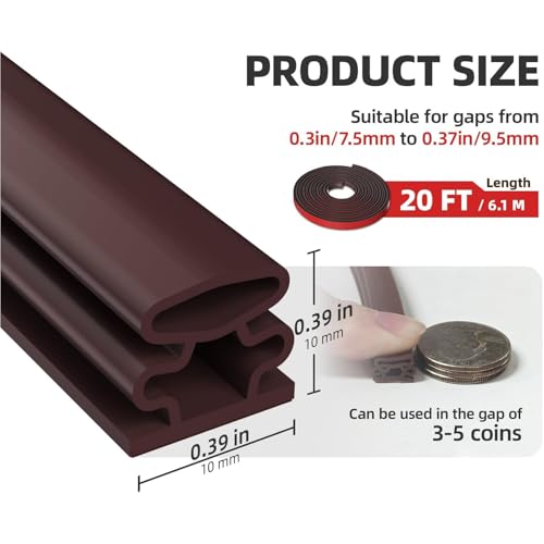 Lazybr Weather Stripping 0.39in D-Shaped Rubber Seal Strip for Doors Windows 20 Ft Self-Adhesive Door Soundproof Weatherstripping for Door Frame Window Insulation Gap Blocker Brown