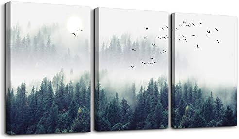 3 Piece Canvas Wall Art for Living Room – Misty Forests of Evergreen Coniferous Trees in an Ethereal Landscape – Modern Home Decor Stretched and Framed Ready to Hang – 12″x16″x3 Panels wall decor