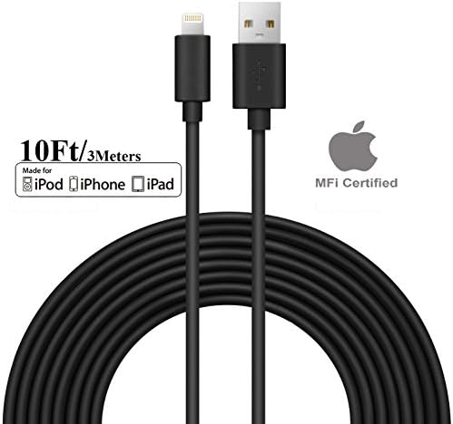 [Apple MFi Certified] SEGMOI 10Ft/3M Extra Long Lightning to USB Cable Data Sync Charger Cord for Apple iPhone X 8 7 6 6S Plus 5 5S 5C iPad 4 Mini Air Pro (Black)