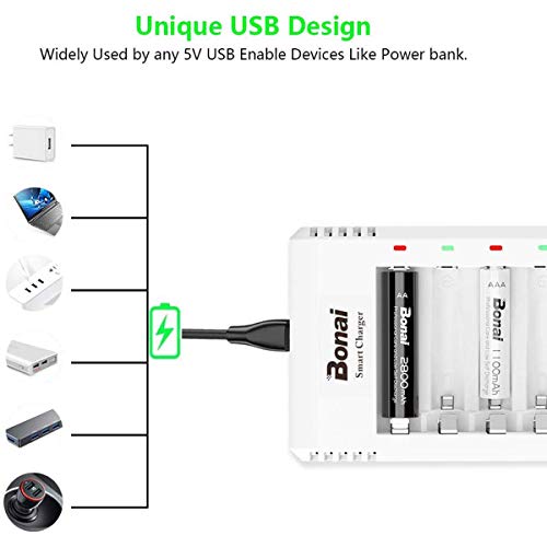 BONAI AA Rechargeable Batteries with Charger 8 Pack 2800mAh High