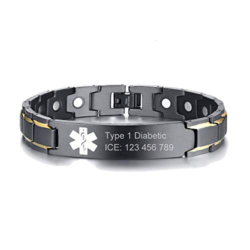 Custom Free Engraving Black Stainless Steel Men's Medical Alert ID