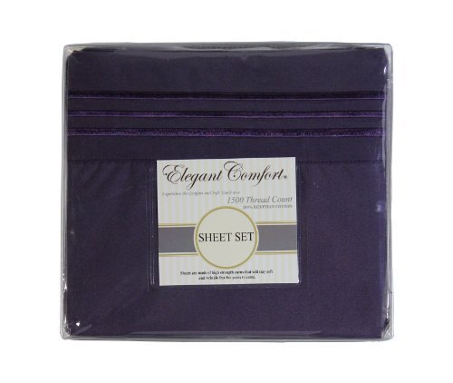 Elegant Comfort 4 Piece 1500 Thread Count Luxurious Ultra Soft Egyptian Quality Coziest Sheet Set, King, Eggplant/Plum