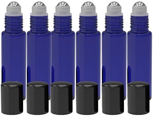 Kaith Glass Roll On Bottles With Metal Ball Best Quality [STAINLESS STEEL ROLLER] 10ml (1/3oz) Cobalt Blue Glass -For Aromatherapy, Essential Oils, Perfumes and Lip Balms Set of 6 by Kaith