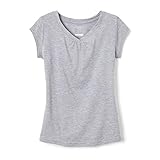 French Toast Big Girls' Short Sleeve V-Neck T-Shirt, Heather Grey, 10/12