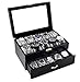 Caddy Bay Collection Black Classic Watch Case Display Box With Clear Glass Top Holds 20 Watches