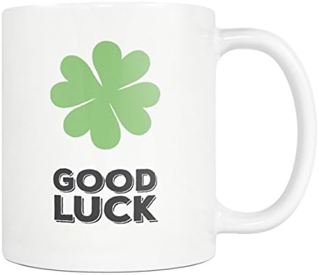 Good Luck Coffee Mug - Irish Lucky Four Leaf Clover Gift - Good Luck Charm - 11oz Green Tea Cup - Ireland Shamrock