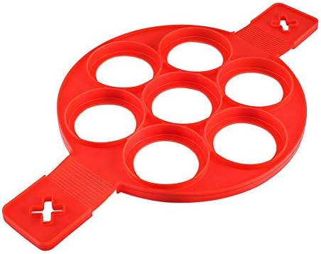 Cooking Mould Mold, Cooker Pancakes Mold, 7 Circles Reusable Non Stick Egg Mold Ring, pancake Maker,silicone pancake mold,Breakfast Pancake Shaper, for Kitchen, Red