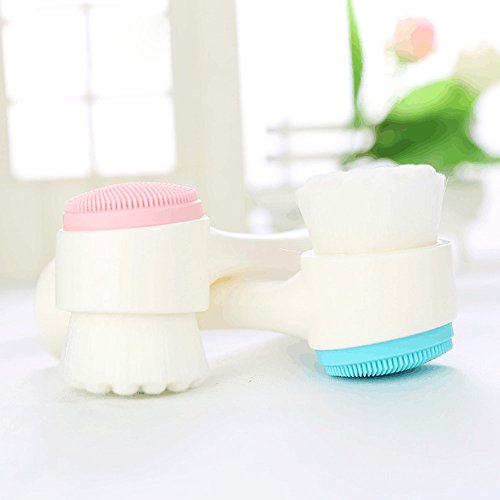 Somaer Silicone Cleansing Face Brush, 2 in 1 Facial Cleaning Brush for Deep Pore Exfoliation, Wash Makeup, Massaging, Acne (Blue)